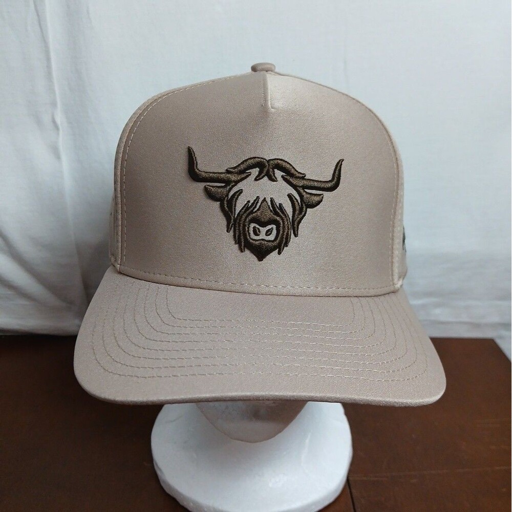Waggle Golf Highlander Bull Cow Snapback Vented Cap Hat Tan NWT